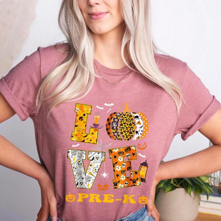 LOVE Pre-K Pumpkin Teacher Student Halloween Costume Women's Heather T-Shirt