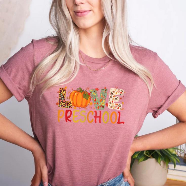 Love Preschool Happy Fall Thanksgiving Women Teacher Women's Heather T-Shirt Love Preschool Happy Fall Thanksgiving Women Teacher Women's Heather T-Shirt