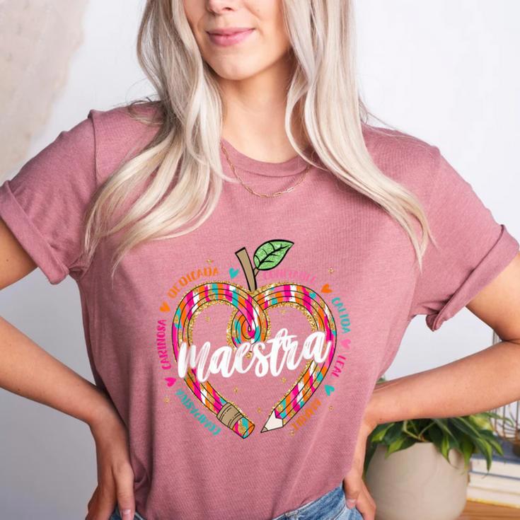Maestra Pencil Spanish Teacher Bilingual 100 Days Of School Women's Heather T-Shirt Maestra Pencil Spanish Teacher Bilingual 100 Days Of School Women's Heather T-Shirt