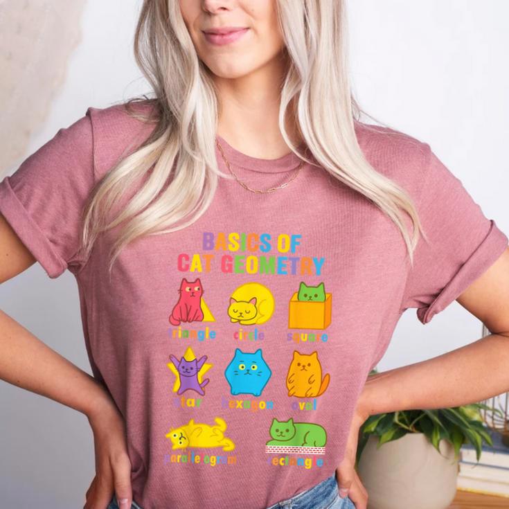 Math Cat Geometry Back To School Mathematics Teacher Women's Heather T-Shirt