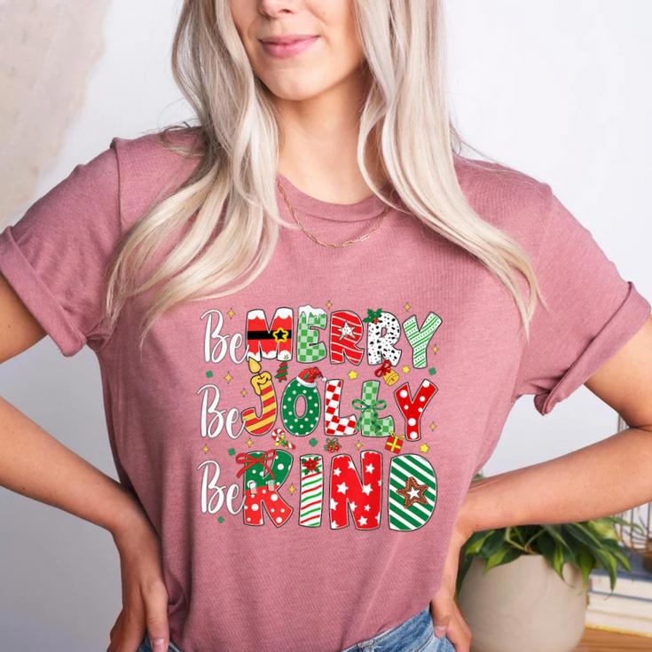 Be Merry Be Jolly Be Kind Merry Christmas Teacher Xmas PJs Women's Heather T-Shirt Be Merry Be Jolly Be Kind Merry Christmas Teacher Xmas PJs Women's Heather T-Shirt