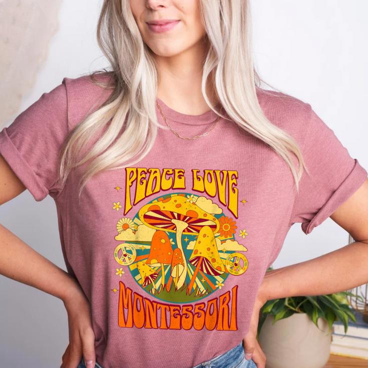Montessori School Montessori Teacher Peace Love Montessori For Men Women Women's Heather T-Shirt Montessori School Montessori Teacher Peace Love Montessori For Men Women Women's Heather T-Shirt
