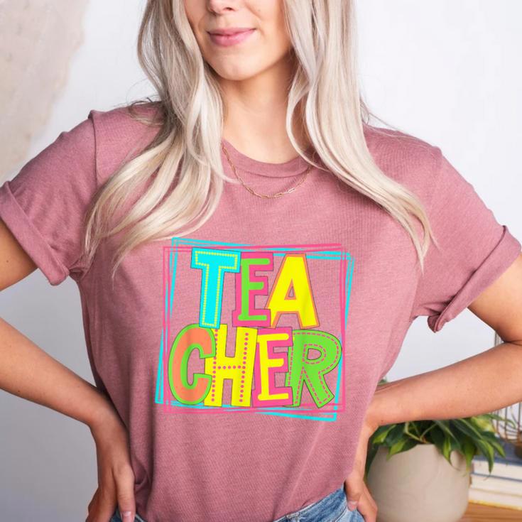 Neon Retro Teacher Cute Teacher Team New Teacher Back To Sch Women's Heather T-Shirt Neon Retro Teacher Cute Teacher Team New Teacher Back To Sch Women's Heather T-Shirt
