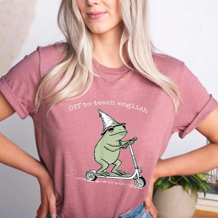 Off To Teach English Scooter Frog ESL Teacher Literature Women's Heather T-Shirt Off To Teach English Scooter Frog ESL Teacher Literature Women's Heather T-Shirt