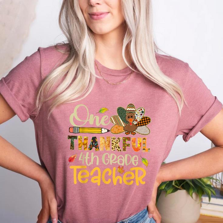 One Thankful 4th Grade Teacher Turkey Leopard Thanksgiving Women's Heather T-Shirt One Thankful 4th Grade Teacher Turkey Leopard Thanksgiving Women's Heather T-Shirt
