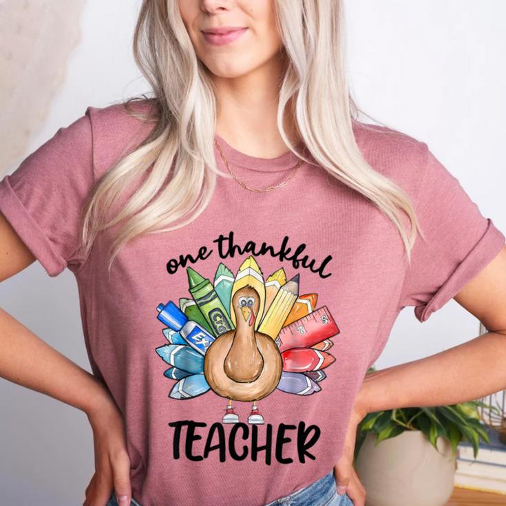 One Thankful Teacher Turkey Pencil Thanksgiving Teachers Women's Heather T-Shirt One Thankful Teacher Turkey Pencil Thanksgiving Teachers Women's Heather T-Shirt