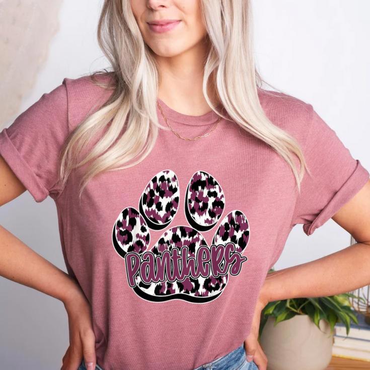 Panthers Paw Print Leopard Maroon Panther Pride Teacher Women's Heather T-Shirt Panthers Paw Print Leopard Maroon Panther Pride Teacher Women's Heather T-Shirt
