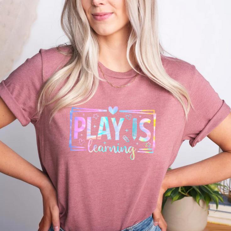 Play Is Learning Kindergarten Teacher Team Women Women's Heather T-Shirt Play Is Learning Kindergarten Teacher Team Women Women's Heather T-Shirt