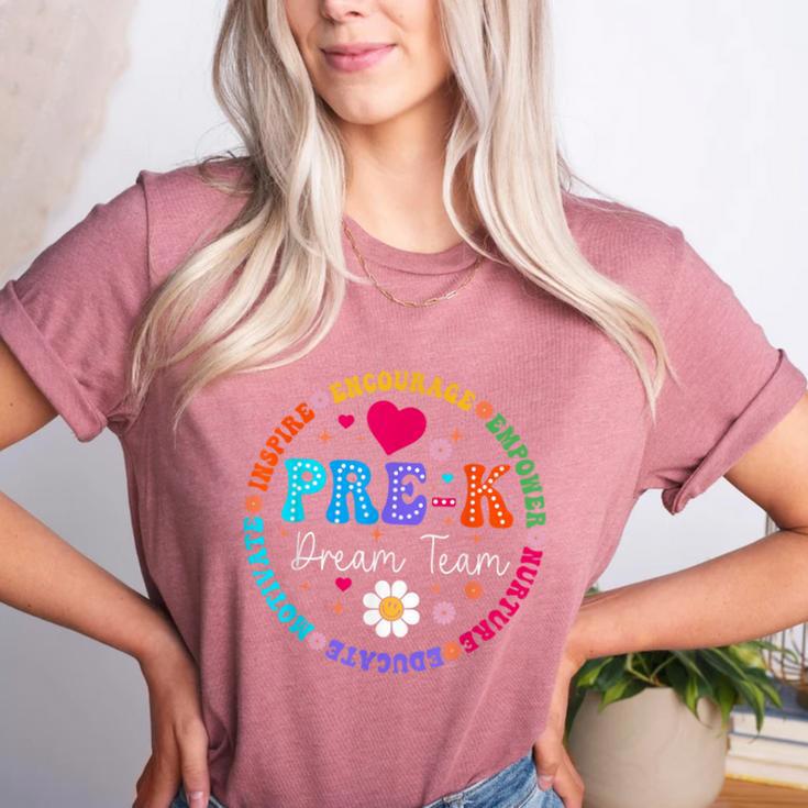Pre K Dream Team Back To School Boys First Day Teacher Women's Heather T-Shirt Pre K Dream Team Back To School Boys First Day Teacher Women's Heather T-Shirt