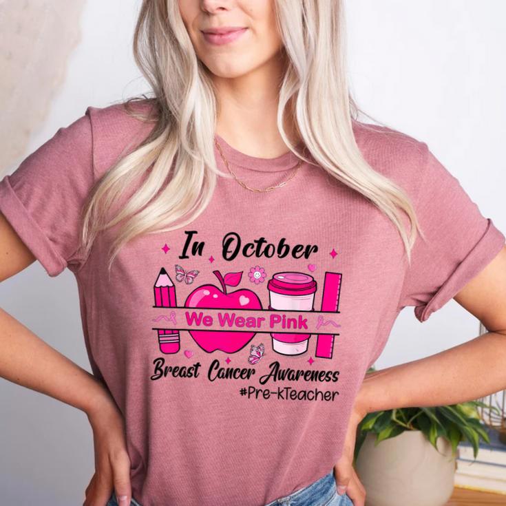 Pre-k Teacher In October We Wear Pink Breast Cancer Women's Heather T-Shirt