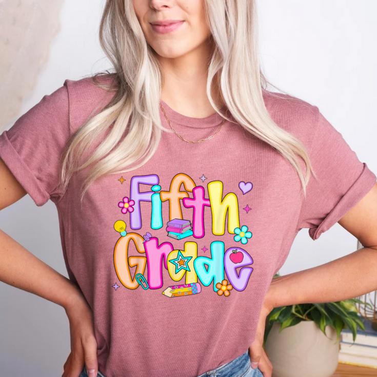 Preppy Fifth Grade Back To School 5th Grade Teacher Girl Boy Women's Heather T-Shirt