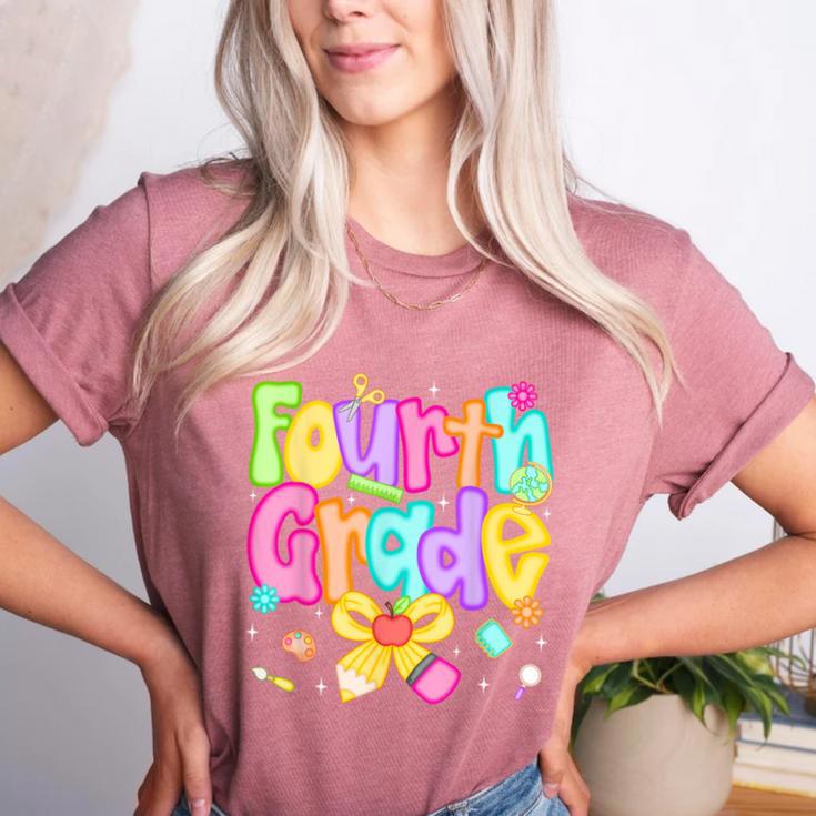 Preppy Fourth Grade Back To School 4th Grade Teacher Girls Women's Heather T-Shirt