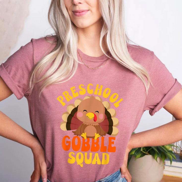 Preschool Gobble Squad Cute Turkey Thanksgiving Teacher Women's Heather T-Shirt Preschool Gobble Squad Cute Turkey Thanksgiving Teacher Women's Heather T-Shirt