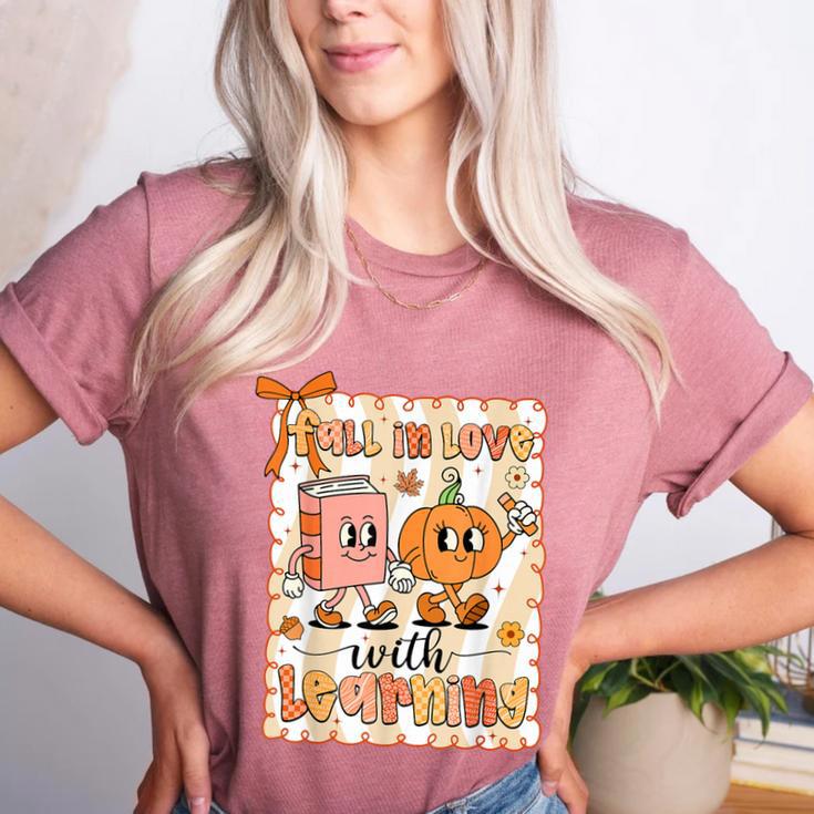 Pumpkin Teacher Preppy Fall In Love With Learning Autumn Women's Heather T-Shirt