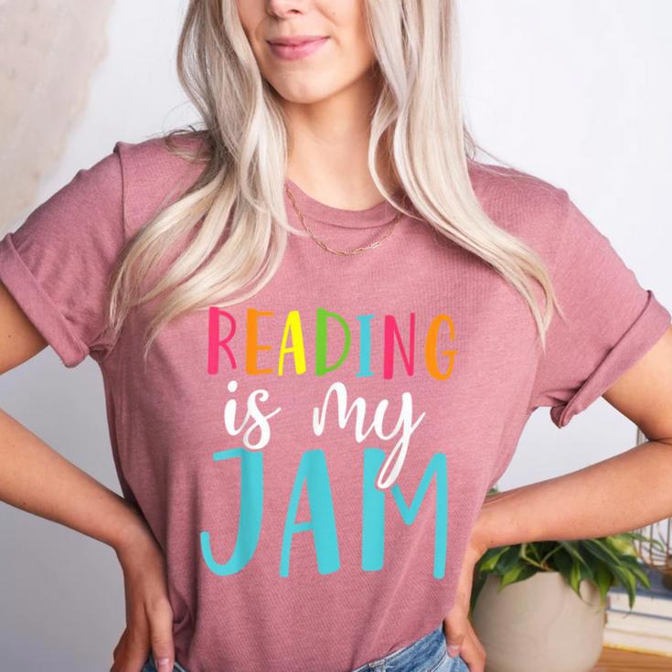 Reading Is My Jam Back To School Teacher Women's Heather T-Shirt Reading Is My Jam Back To School Teacher Women's Heather T-Shirt