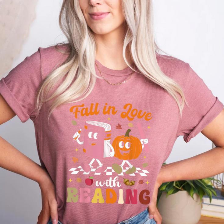 Retro Fall In Love With Learning Pumpkin Autumn Teacher Women's Heather T-Shirt Retro Fall In Love With Learning Pumpkin Autumn Teacher Women's Heather T-Shirt