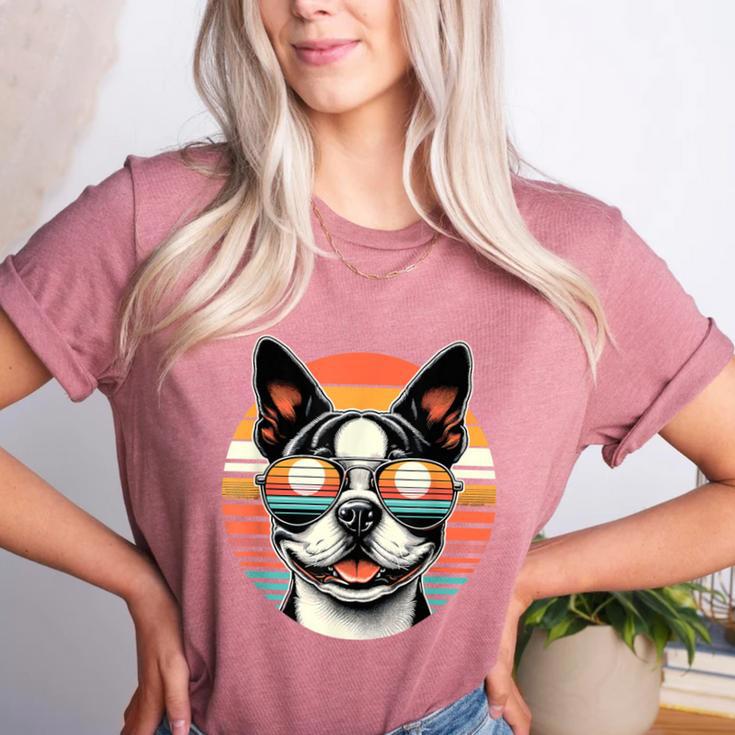 Retro Sunset Sunglasses Boston Terrier Boston Bull Bostie Women's Heather T-Shirt