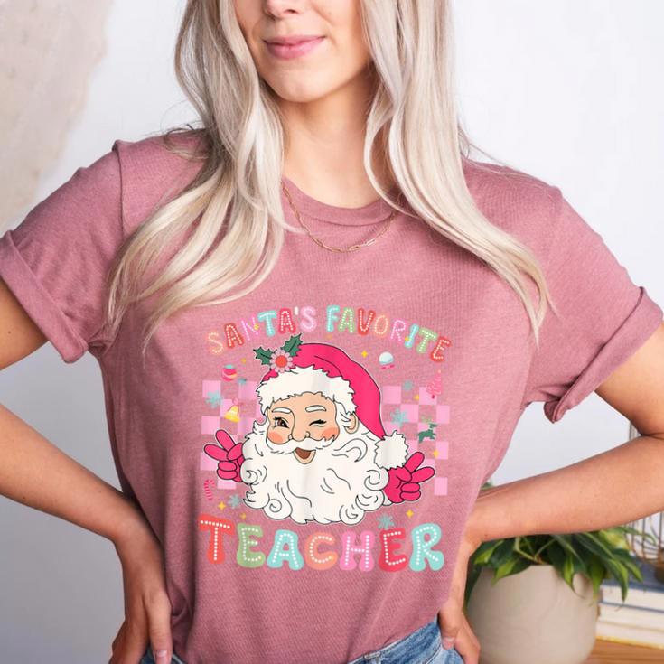 Santa Favorite Teacher Shirt Teacher Christmas Women's Heather T-Shirt Santa Favorite Teacher Shirt Teacher Christmas Women's Heather T-Shirt