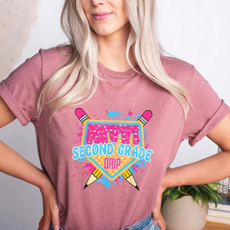Second Grade Drip Ice Cream Home Plate Baseball Teachers Kid Women's Heather T-Shirt
