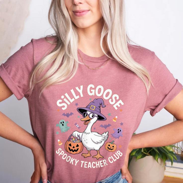 Silly Goose Spooky Teacher Club Halloween Witch Ghost Women's Heather T-Shirt
