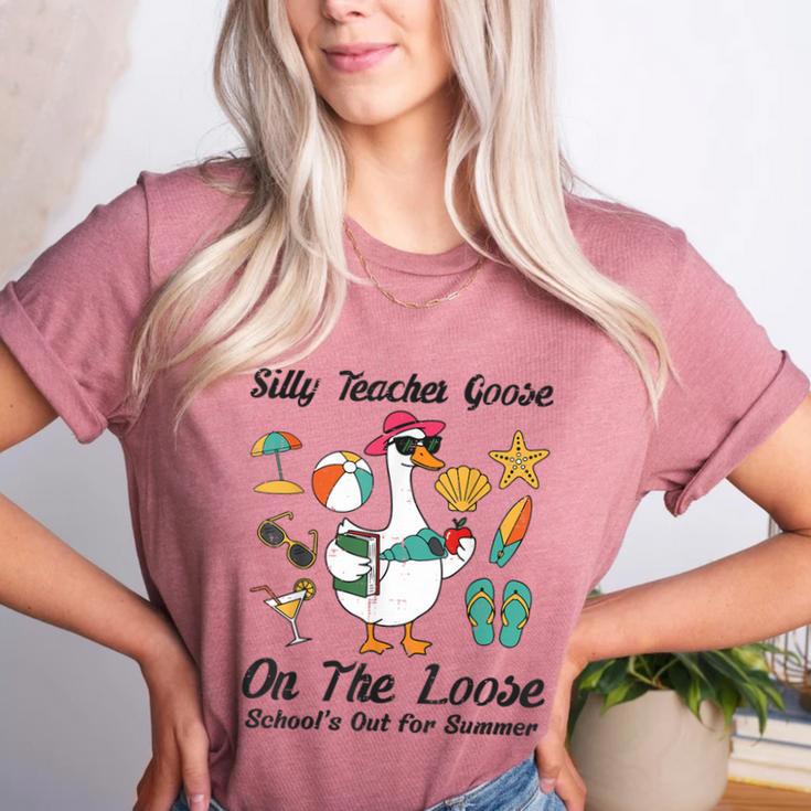 Silly Teacher Goose On The Loose School Out Summer Women Men Women's Heather T-Shirt Silly Teacher Goose On The Loose School Out Summer Women Men Women's Heather T-Shirt