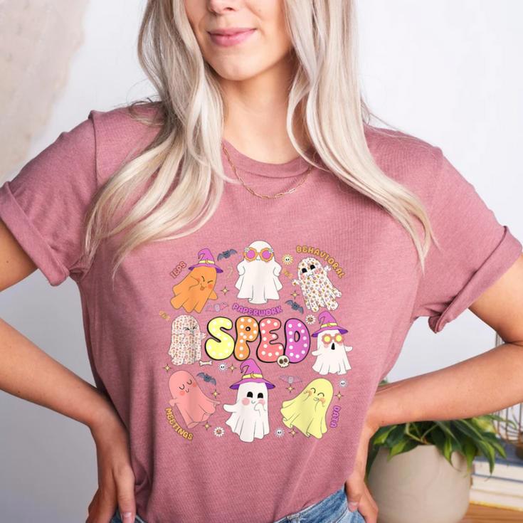 SPED Teacher Halloween Spooky Special Education Team Men Women Kids Women's Heather T-Shirt