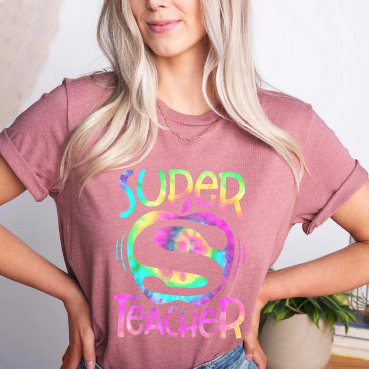 Super Teacher Back To School Apple Tie Dye First Day Women's Heather T-Shirt Super Teacher Back To School Apple Tie Dye First Day Women's Heather T-Shirt