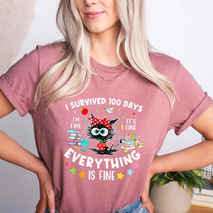 I Survived 100 Days Of School Teacher Kids Cat Lover Women's Heather T-Shirt I Survived 100 Days Of School Teacher Kids Cat Lover Women's Heather T-Shirt