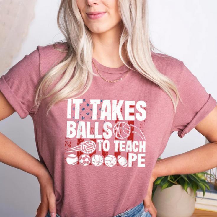 It Takes Balls To Teach Pe Teacher Chaos Coordinator US Flag Women's Heather T-Shirt