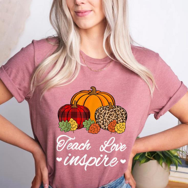Teach Love Inspire Autumn Fall Plaid Leopard Pumpkin Teacher For Men Women Kids Women's Heather T-Shirt Teach Love Inspire Autumn Fall Plaid Leopard Pumpkin Teacher For Men Women Kids Women's Heather T-Shirt