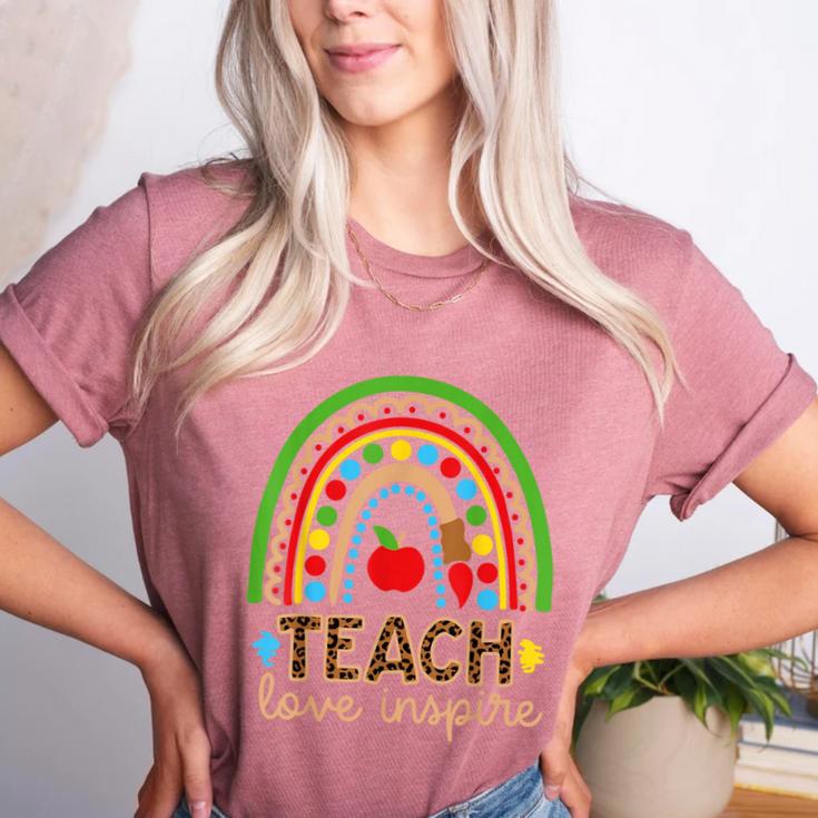 Teach Love Inspire Rainbow Leopard Cheetah Print Teacher Women's Heather T-Shirt Teach Love Inspire Rainbow Leopard Cheetah Print Teacher Women's Heather T-Shirt