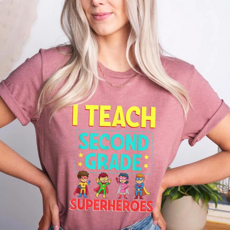 I Teach Second Grade Superheroes Teacher Superhero Women's Heather T-Shirt I Teach Second Grade Superheroes Teacher Superhero Women's Heather T-Shirt