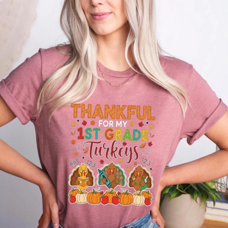 Teach Thanksgiving Teacher Thankful For My 1st Grade Turkeys Women's Heather T-Shirt Teach Thanksgiving Teacher Thankful For My 1st Grade Turkeys Women's Heather T-Shirt