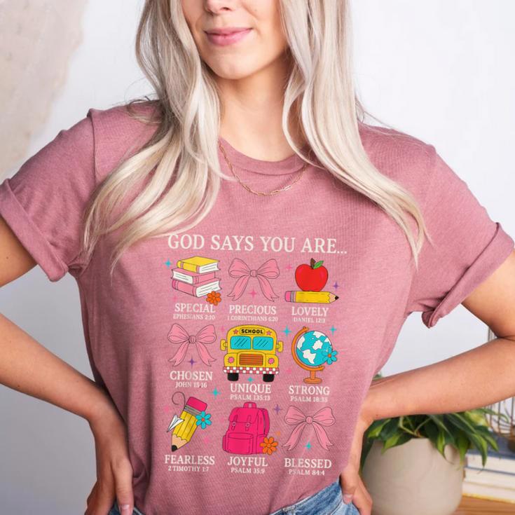 Teacher Christian God Says I Am Faith Religious Bible Verse Women's Heather T-Shirt Teacher Christian God Says I Am Faith Religious Bible Verse Women's Heather T-Shirt