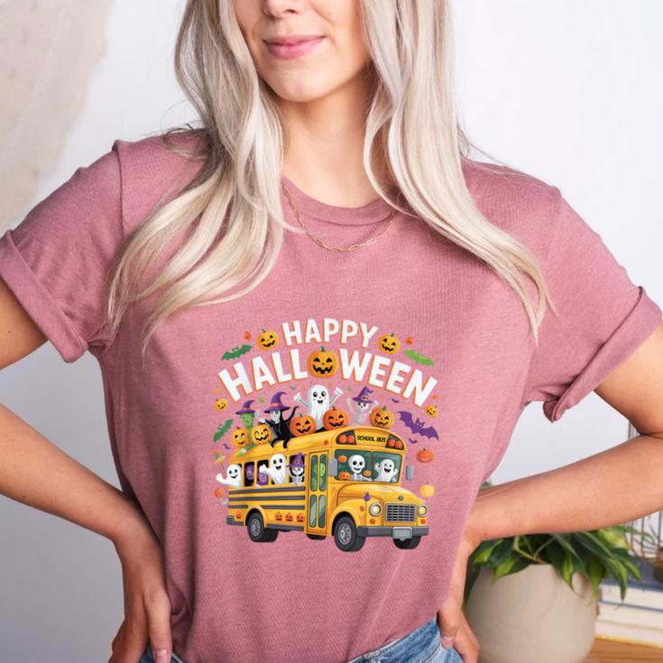 Teacher Halloween School Bus Driver Cute Ghost Witch Party Women's Heather T-Shirt Teacher Halloween School Bus Driver Cute Ghost Witch Party Women's Heather T-Shirt
