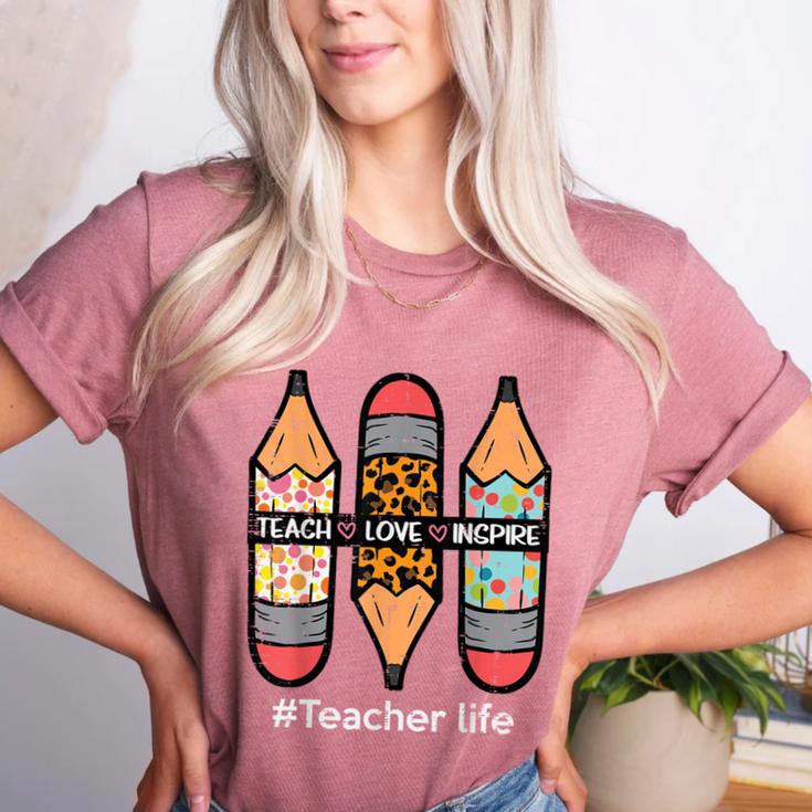 Teacher Life Teach Love Inspire Pencils Inspirational Women Women's Heather T-Shirt Teacher Life Teach Love Inspire Pencils Inspirational Women Women's Heather T-Shirt