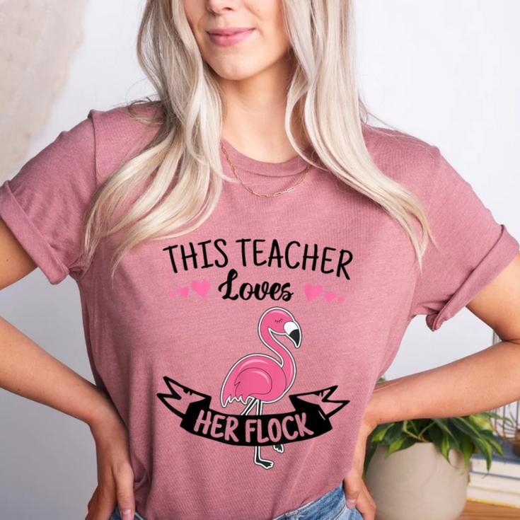 This Teacher Loves Her Flock Cute Flamingo Teacher Women's Heather T-Shirt This Teacher Loves Her Flock Cute Flamingo Teacher Women's Heather T-Shirt