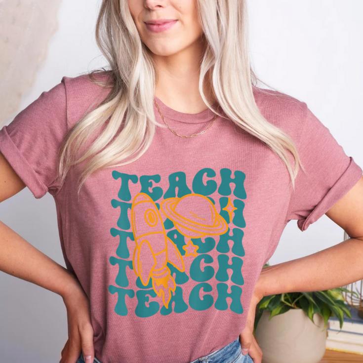 Teacher Outer Space Science Astronomy Planet Saturn Teach Women's Heather T-Shirt Teacher Outer Space Science Astronomy Planet Saturn Teach Women's Heather T-Shirt