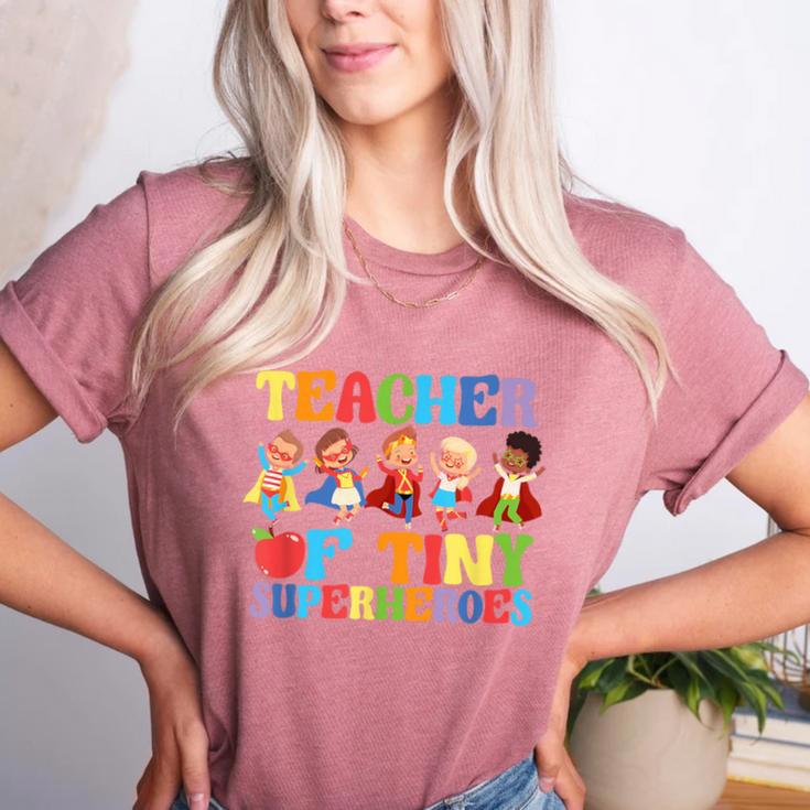 Teacher Of Tiny Superheroes Teach 100th Day Of School Women's Heather T-Shirt Teacher Of Tiny Superheroes Teach 100th Day Of School Women's Heather T-Shirt