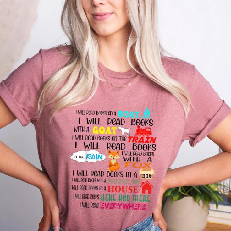 Teacher I Will Read Book On Boat Kids Women Bookworm Women's Heather T-Shirt Teacher I Will Read Book On Boat Kids Women Bookworm Women's Heather T-Shirt