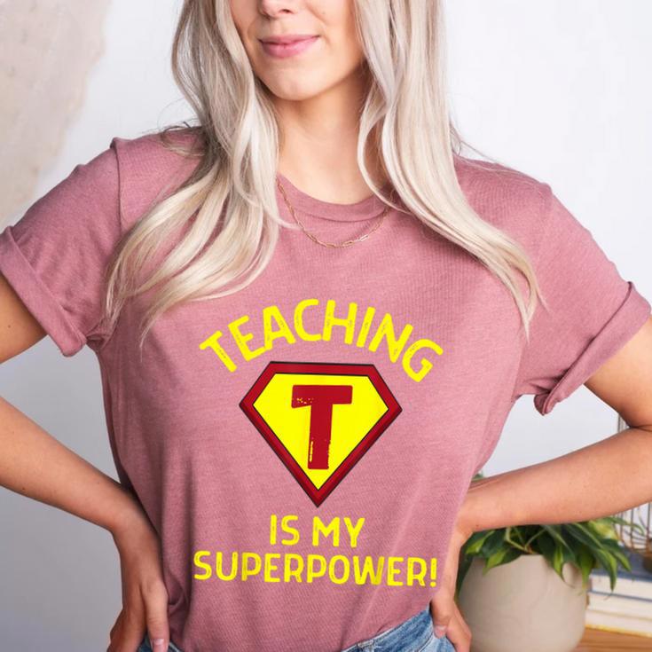 Teaching Is My Superpower Fun Elementary Teacher 1st Grade Women's Heather T-Shirt