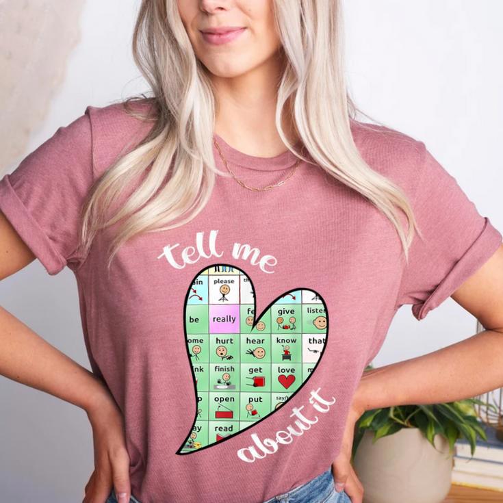 Tell Me About It Speech Pathology Aac Sped Teacher Women's Heather T-Shirt