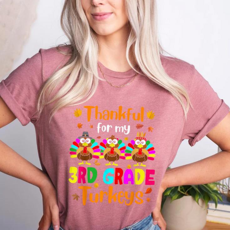 Thankful For My 3rd Grade Turkeys Thanksgiving Teacher Kids Women's Heather T-Shirt Thankful For My 3rd Grade Turkeys Thanksgiving Teacher Kids Women's Heather T-Shirt