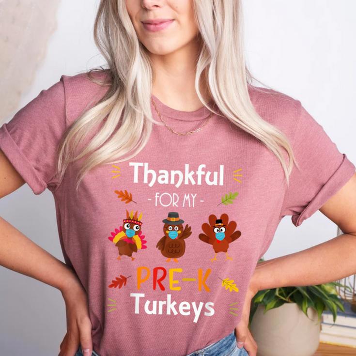 Thankful For My Prek Turkeys In Masks Thanksgiving Teacher For Men Women Women's Heather T-Shirt