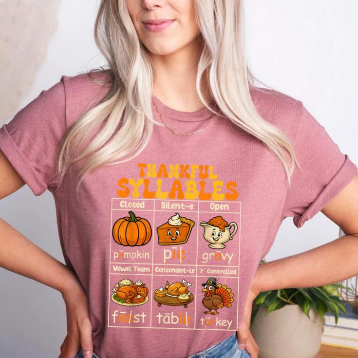 Thankful Syllables Teacher Thanksgiving Educational Kids Women's Heather T-Shirt