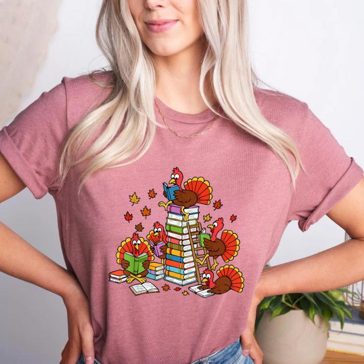 Turkey Reading Books Fall Thanksgiving Teacher Librarian Women's Heather T-Shirt Turkey Reading Books Fall Thanksgiving Teacher Librarian Women's Heather T-Shirt