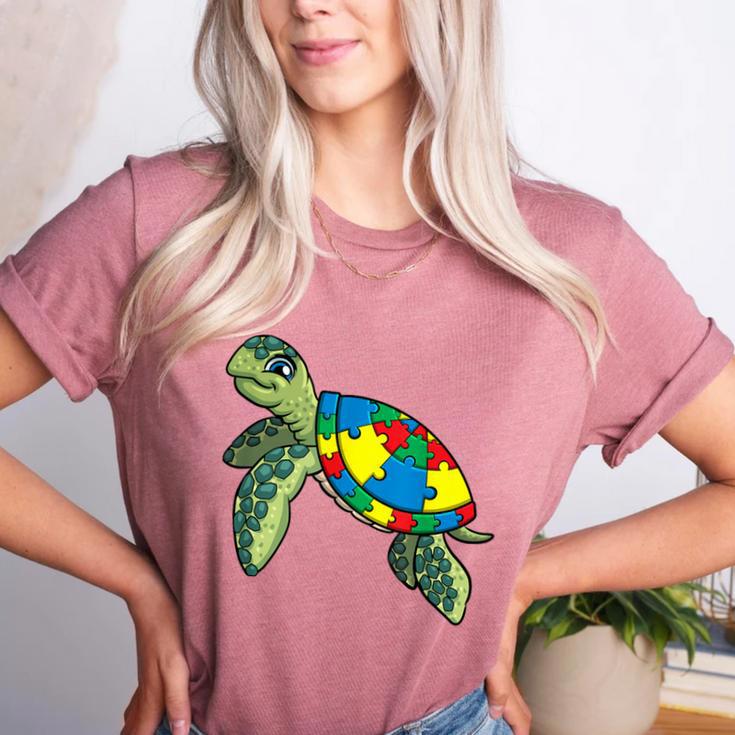 Turtle Puzzle Pieces For Autism Awareness Kids Women Teacher Women's Heather T-Shirt