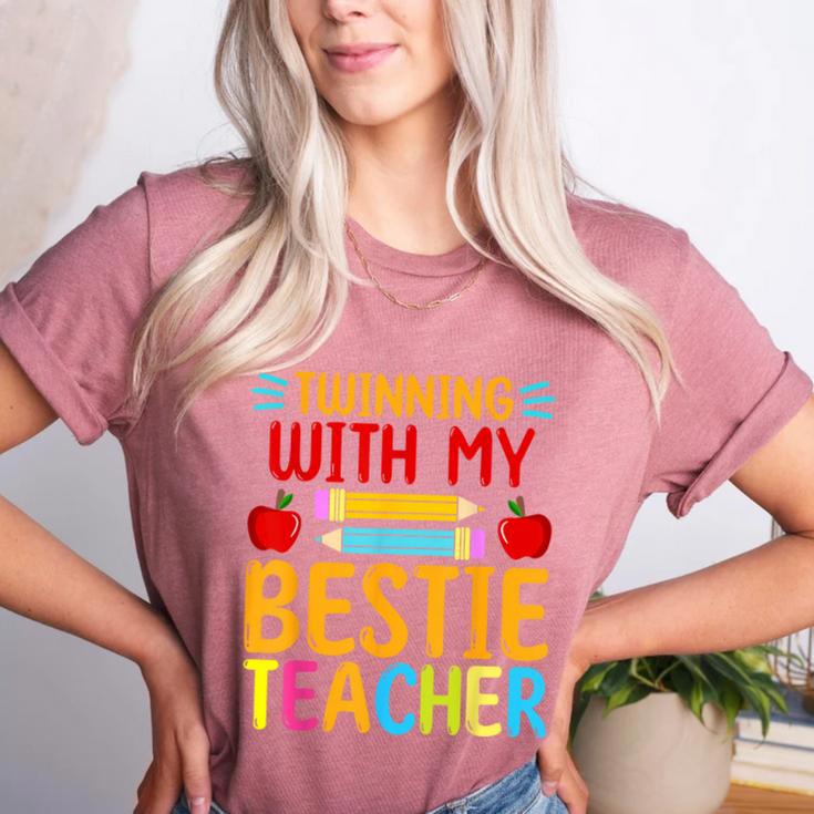Twinning With My Bestie Teacher Boy Spirit Week Twin Day Women's Heather T-Shirt Twinning With My Bestie Teacher Boy Spirit Week Twin Day Women's Heather T-Shirt