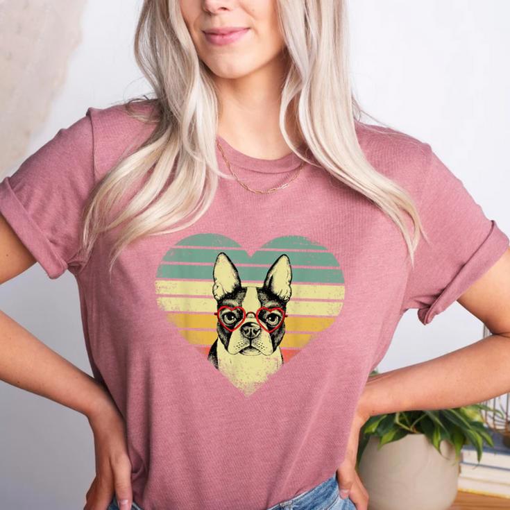 Vintage American Boston Terrier Lovers Valentine's Day Women's Heather T-Shirt