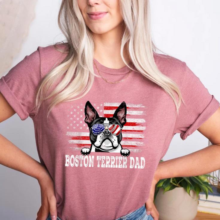 Vintage Boston Terrier Dad American Flag Father's Day Women's Heather T-Shirt